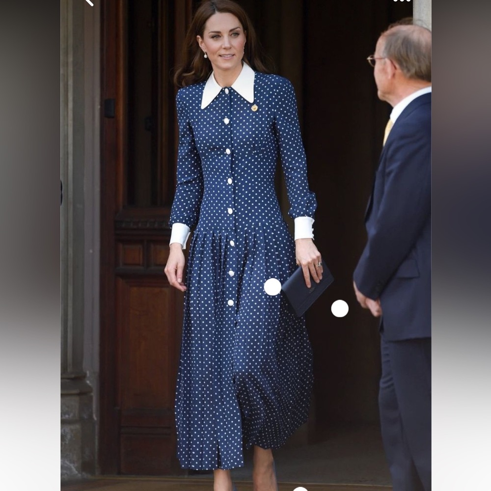 Vintage polka dot long sleeve midi dress